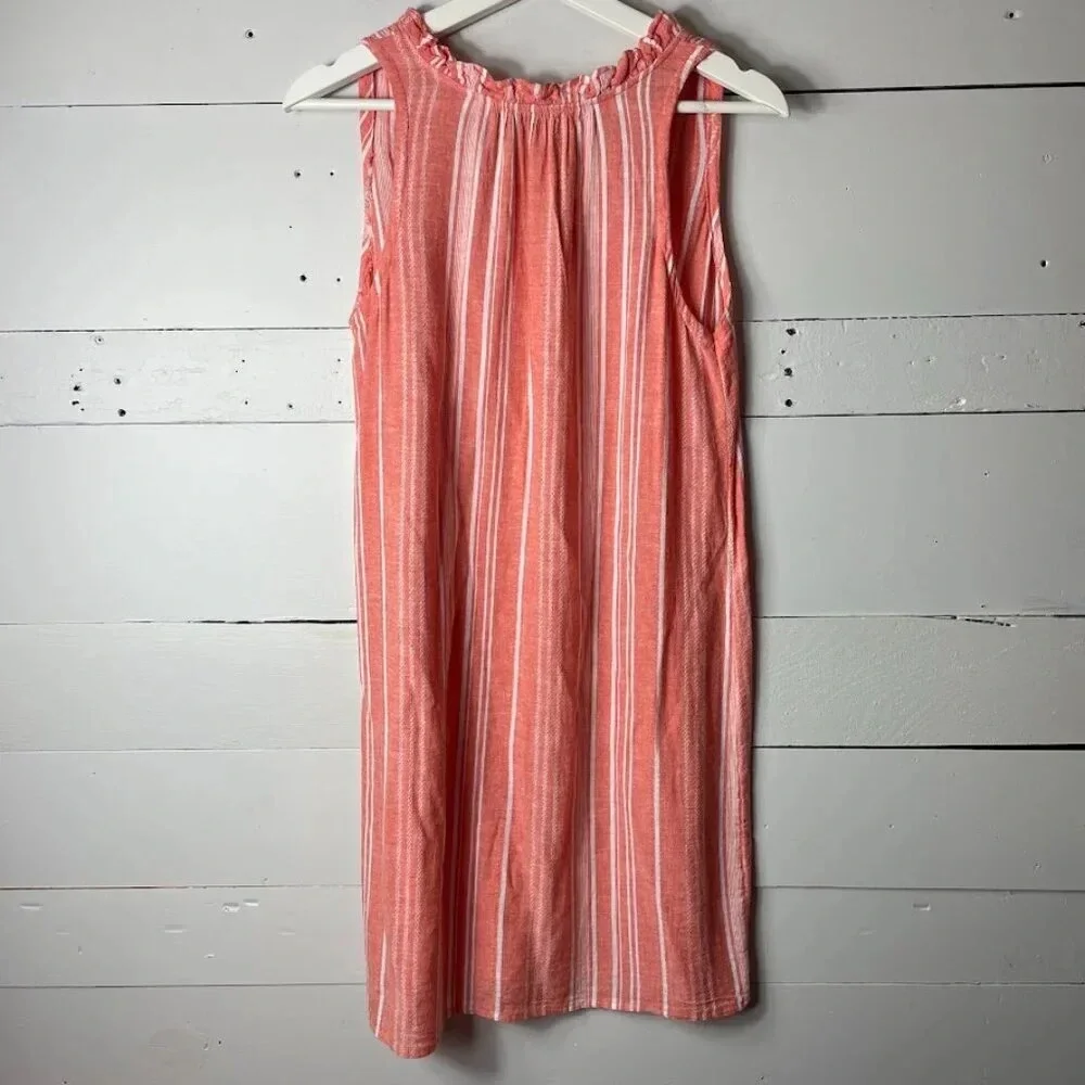 Vineyard Vines Coral & White Stripe Linen Blend Mini Dress Size XS - Picture 2 of 4